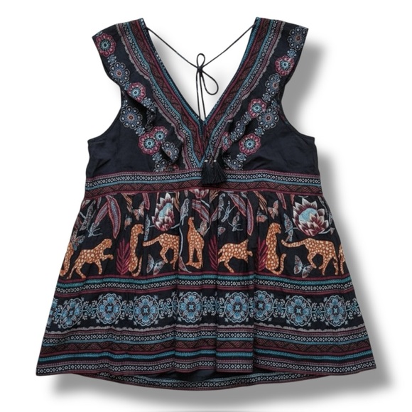 Anthropologie Women’s V-Neck Plunge Boho Jungle Print Tunic Mini Dress Size 2X - Picture 4 of 10